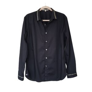 16eme Nord Fitted Long Sleeve Shirt Black With Metallic Embroidery